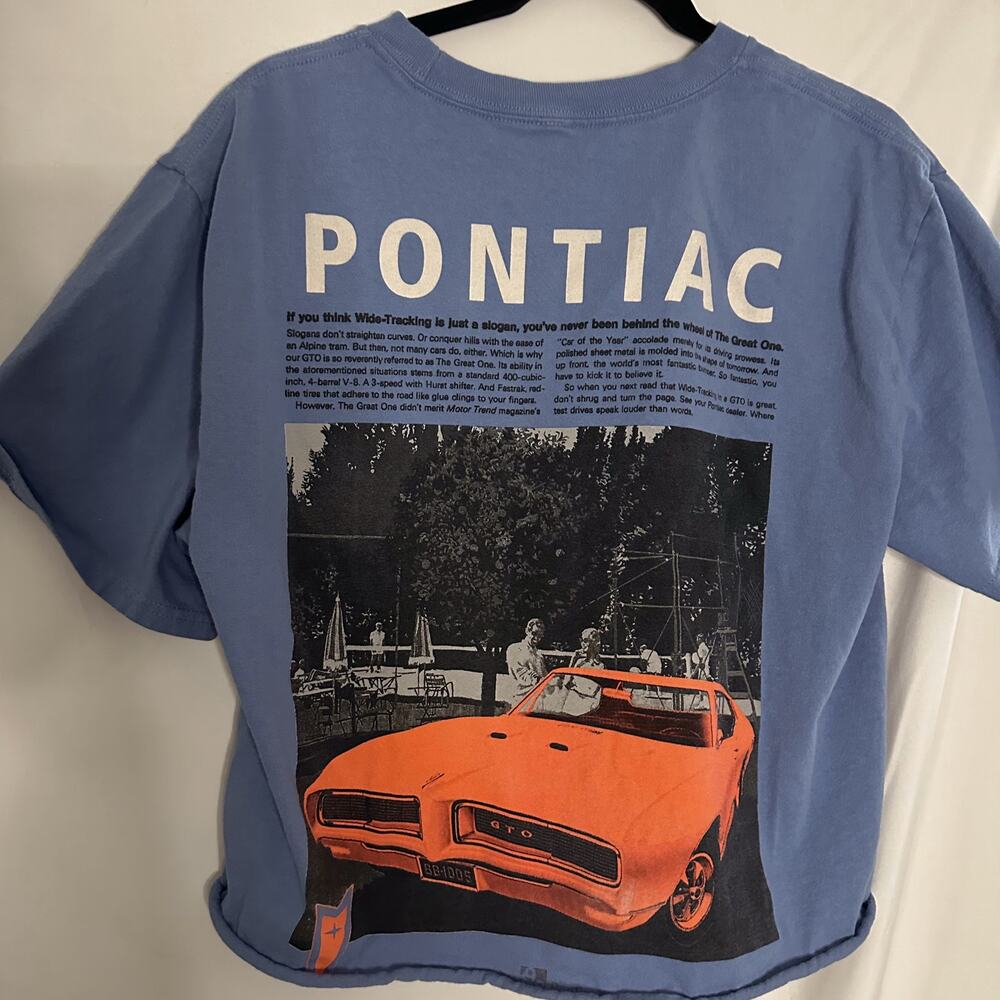 GM Official Pontiac Graphic Print Short Sleeve T-Shirt Blue Size Medium